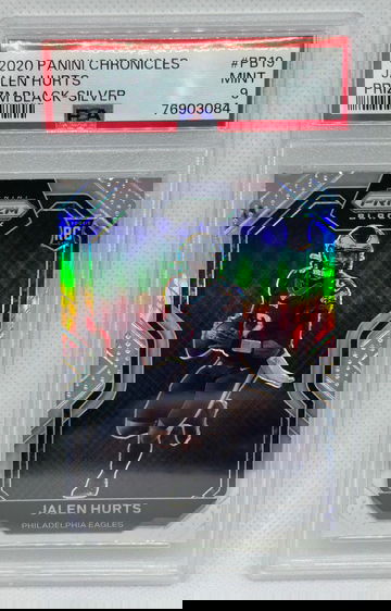 JALEN HURTS 2020 CHRONICLES RC PRIZM BLACK SILVER PRIZM PSA 9
