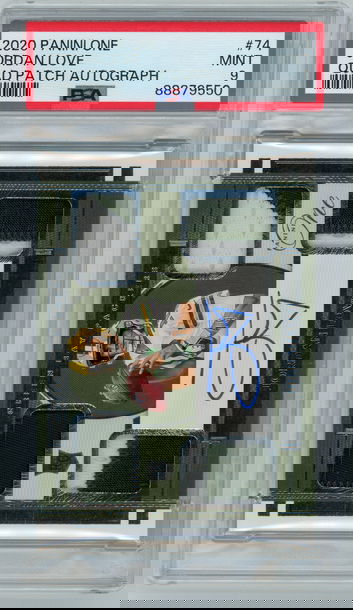 JORDAN LOVE 2020 Panini One RPA Quad Patch Auto Rc #43/49 PSA 9