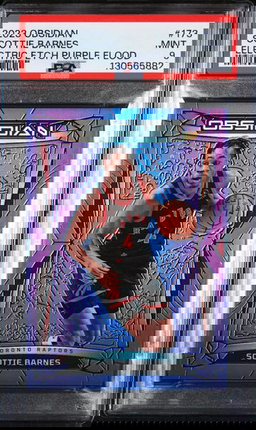 2023 Panini Obsidian Electric Etch Purple Flood Scottie Barnes #173 /49 PSA 9