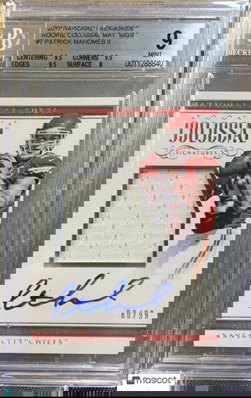 2017 National Treasures Colossal RPA Patrick Mahomes II RC Jersey AUTO /99 BGS 9