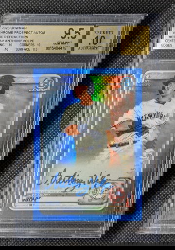 Anthony Volpe 2020 Bowman Chrome 1st Blue Refractor Auto #/150 BGS 9.5 Auto 10