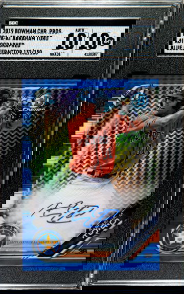 2019 Bowman Chrome Prospects Abraham Toro 1st Bowman Auto Blue Refractor /150 SGC Gem Mint 10
