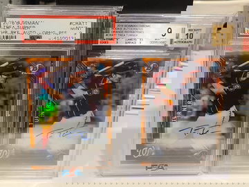 2016 Bowman Chrome Trea Turner Orange Refractor Rookie Auto #/25 PSA 9+BGS 9 SSP Phillies