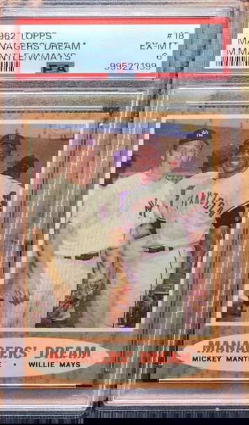 MICKEY MANTLE & WILLIE MAYS 1962 Topps Baseball #18 Manager's Dream PSA 6 EX-MT YANKEES GIANTS HOF