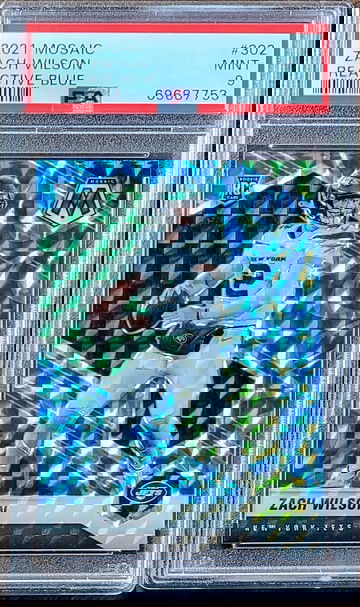 2021 ZACH WILSON Panini REACTIVE BLUE Mosaic Prizm PSA 9 Rookie RC #302