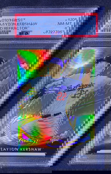 2010 Topps Finest Clayton Kershaw Gold Refractor PSA 8