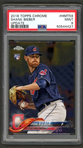 2018 Topps Chrome Update Shane Bieber Rookie Rc  #HMT59 PSA 9 Mint