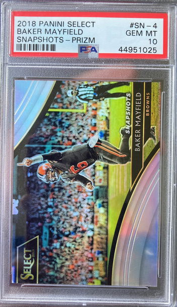 2018 Panini Select Baker Mayfield Snapshots Silver Prizm PSA 10