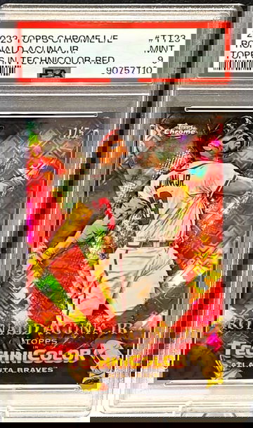 2023 Topps Chrome Technicolor Ronald Acuna Jr. RED LOGOFRACTOR 1/5 PSA 9 Braves POP 1 FIRST PRINT