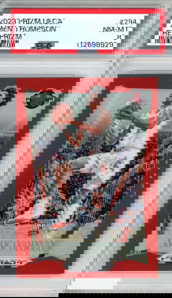 2023 PANINI PRIZM DECA AMEN THOMPSON #294 RED PRIZM 63 OF 199 ROOKIE RC PSA 8