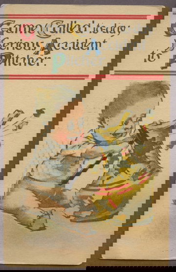 c.1915 Postcard Game Called To-day Serious Accident to Pitcher