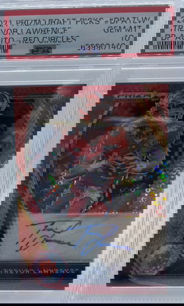 2021 Prizm Draft Picks Trevor Lawrence DP Auto Red Circles PSA 10