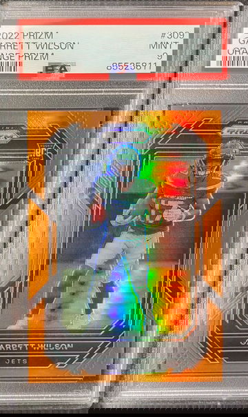 2022 Panini Prizm - #309 Garrett Wilson True Orange Prizm RC /249 PSA 9 Mint