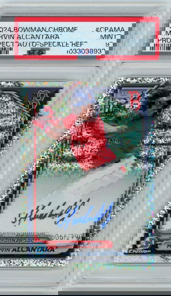 MARVIN ALCANTARA 2024 Bowman Chrome 1st Speckle Refractor Auto Rc #66/299 PSA 9