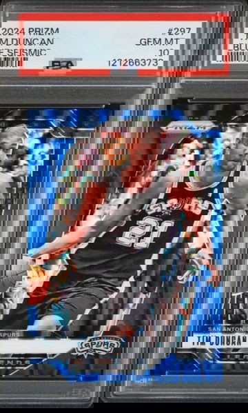 2024-25 Panini Prizm #297 Tim Duncan Blue Seismic /99 PSA 10 Pop 1 San Antonio Spurs