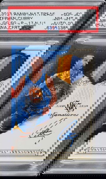 2013 National Treasures NBA Game Gear Stephen Curry PATCH AUTO DNA 10 1/1 PSA 8