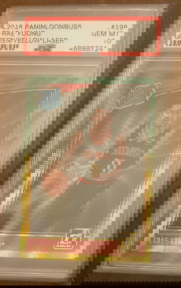 Trae Young 2018 Donruss Green/Yellow Laser RC PSA 10 Hawks