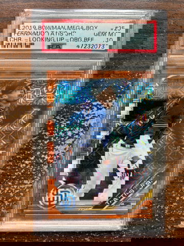 2019 Bowman Mega Box 25 Fernando Tatis Jr. Chrome-Looking Up-Orange Refractor PSA 10