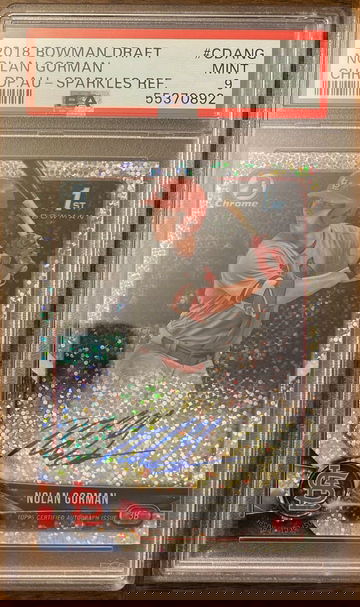 PSA 9 - 2018 Bowman Chrome NOLAN GORMAN SPARKLES REFRACTOR Auto 63/71 RC MINT