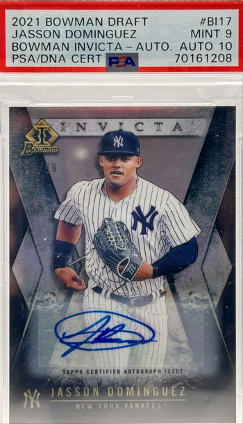 2021 BOWMAN DRAFT JASSON DOMINGUEZ BOWMAN INVICTA/99 #BI 17 PSA 9 MINT-AUTO 10