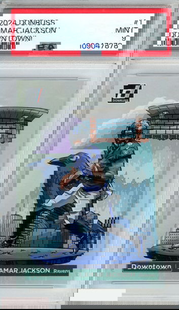 2024 PANINI DONRUSS DOWNTOWN! LAMAR JACKSON #1 RAVENS PSA 9 MINT