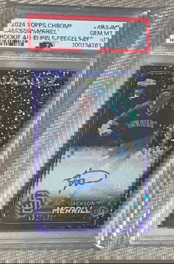 2024 Topps Chrome Purple Speckle Jackson Merrill PSA 10 Auto