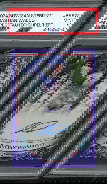 2024 Bowman Sterling Prospect Autograph Purple Refractor Sebastian Walcott #PASW /120 PSA 9