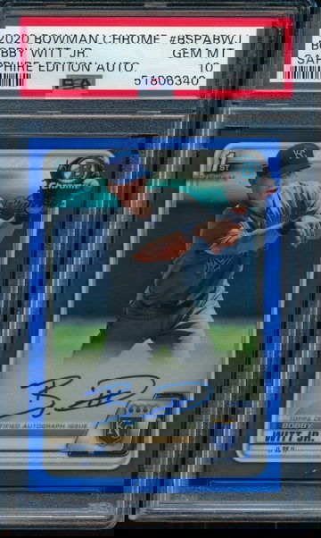 PSA 10 BOBBY WITT JR AUTO 2020 Bowman Chrome SAPPHIRE BLUE REFRACTOR RC GEM MINT