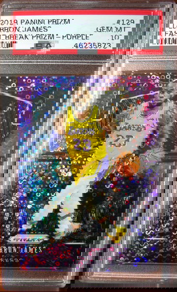 LeBron James 2019 Panini Prizm Fast Break Purple /75 PSA 10