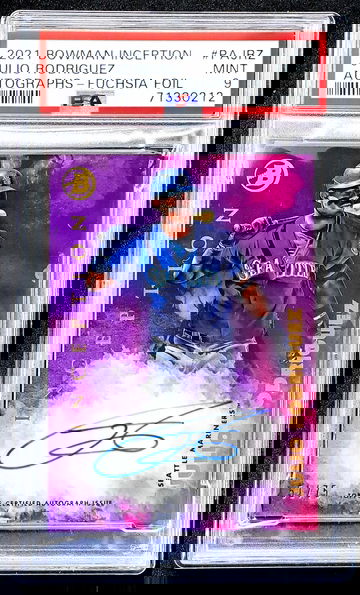 Julio Rodriguez 2021 Bowman Inception Auto #/75 Mint PSA 9 Fuschia Purple