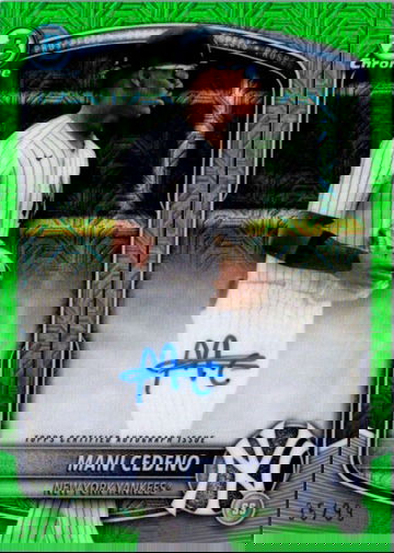 2025 Bowman Chrome Mani Cedeno Mega Box Green Mojo Refractor Auto /99 BMA-MCO