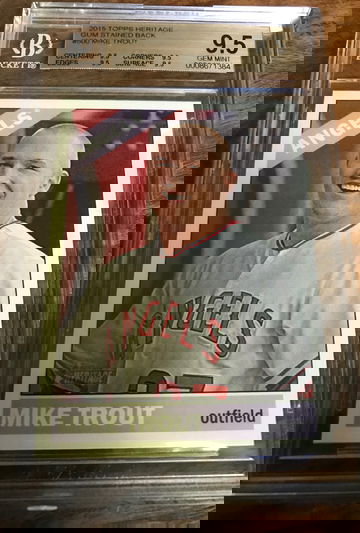 2015 TOPPS HERITAGE GUM STAINED BACK MIKE TROUT BGS 9.5 TRUE GEM POP 3