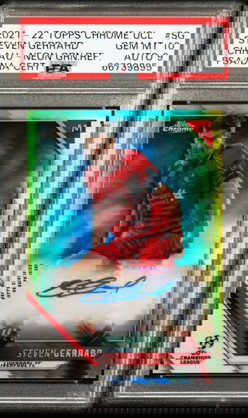 2021 Topps Chrome UCL Neon Green Steven Gerrard #SG Auto /99 PSA 10 Auto 9