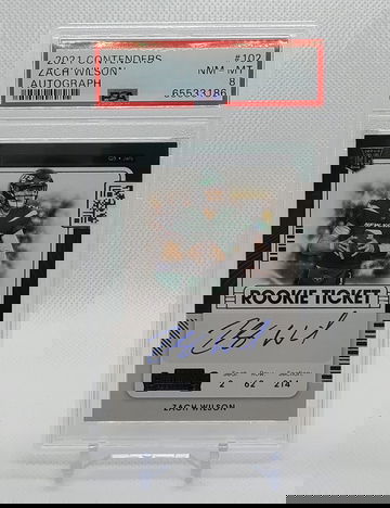 2021 Contenders #102 Zach Wilson Rookie Ticket RC AUTO PSA 8! Full Clean AUTO