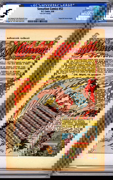 SENSATION COMICS #52 CGC 0.5 WONDER WOMAN STORY HG PETER ART -COVERLESS- 1946