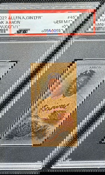 2022 Topps Allen & Ginter MINI WOOD PARALLEL HANK AARON PSA 10 1/1 BRAVES WOW