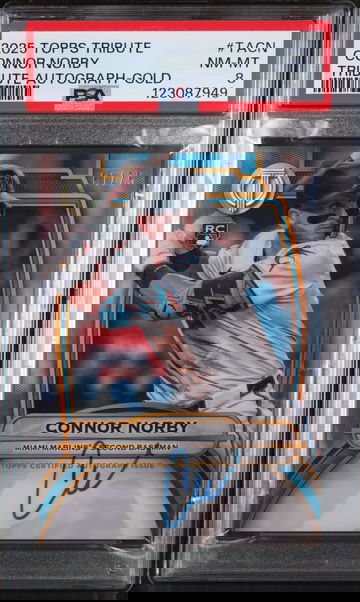 2025 Topps Tribute Tribute Autographs Gold Connor Norby #TACN /75 PSA 8