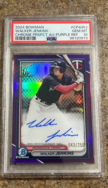2024 Bowman Walker Jenkins Prospect Auto Purple /250 PSA 10