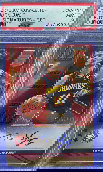 2021-22 Panini Donruss Elite Trae Young Elite Signatures Red Auto /49 PSA 9 Mint