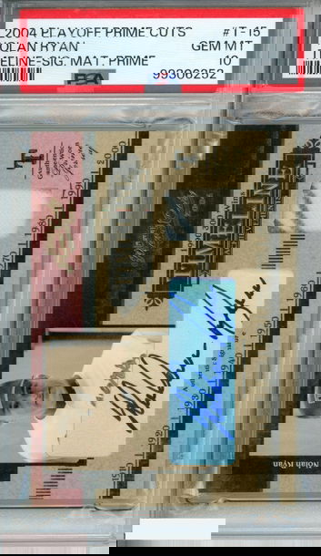 2004 PLAYOFF PRIME CUTS TIMELINE NOLAN RYAN #T-15 AUTO JERSEY PRIME OF 50 PSA 10