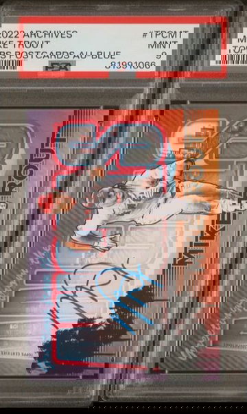 2022 Topps Archives Mike Trout AUTO Postcards Blue /25 PSA 9 MINT