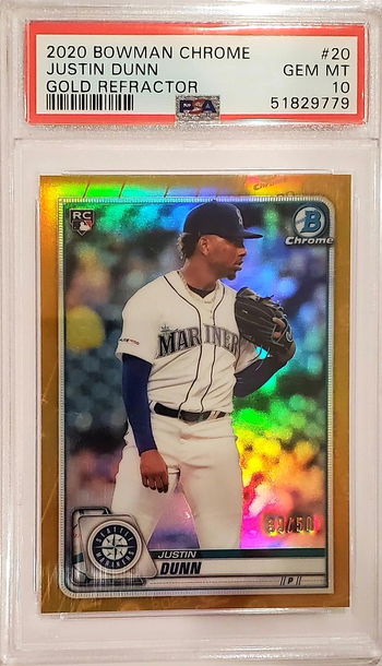 2020 Bowman Chrome Justin Dunn Gold Refractor PSA 10