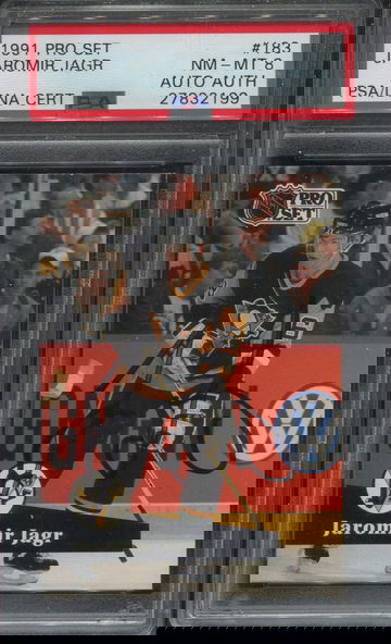 Jaromir Jagr, PSA 8, Auto Signed Hockey Card 1991 Pro Set #183