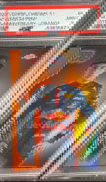 2020 Topps Chrome F1 Max Verstappen Orange 70th Anniversary Refractor Formula PSA 9