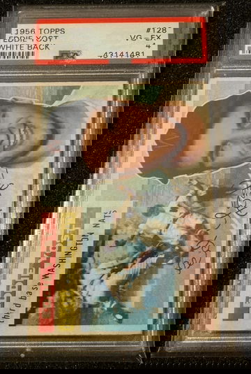 1956 Topps Eddie Yost **RARE WHITE BACK** #128 PSA 4 VG-EX Washington Nationals