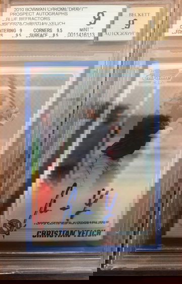 Christian Yelich blue refractor BGS 9 auto 9