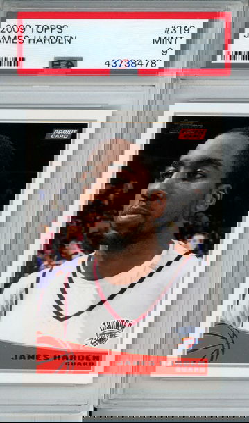 JAMES HARDEN 2009 TOPPS #319 PSA 9 MINT Rookie Card RC Thunder Nets Slight Case Crack Left of bottom of label