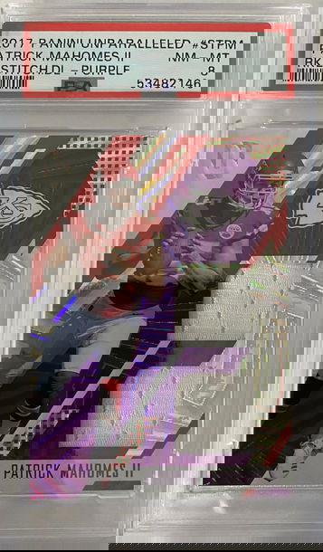 2017 Unparalleled Patrick mahomes rookie patch /99 psa 8