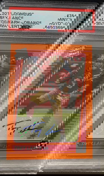 2021 Optic Rated Rookie Orange Trey Lance AUTO PSA 
