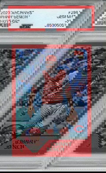 2023 TOPPS ARCHIVES RED HOT FOIL #294 JOHNNY BENCH REDS /50 PSA 10 LOW POP